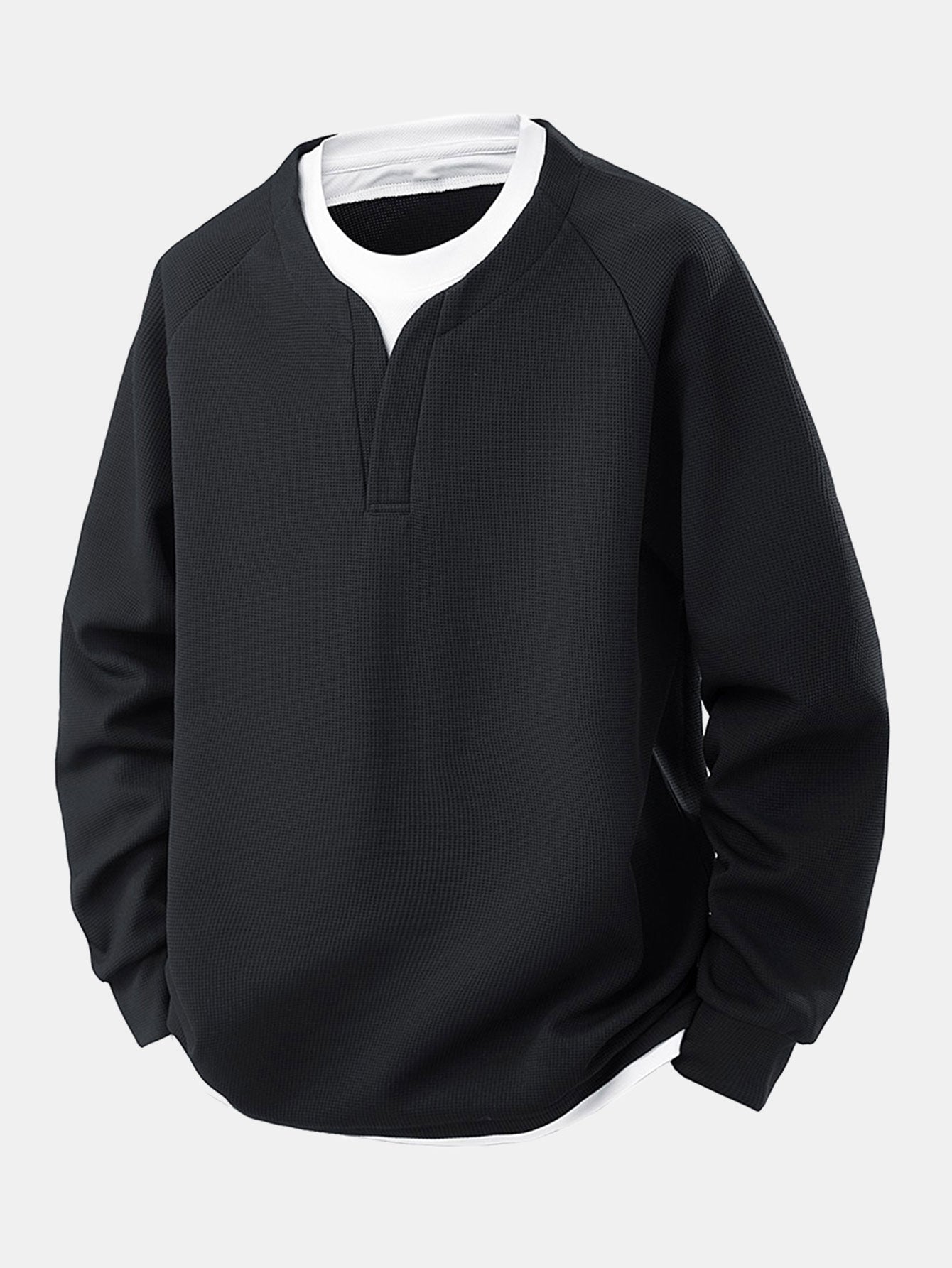 2-in-1 Raglanärmel Waffel-T-Shirt und Hose mit Bundfalten und Kordelzug, gerader Schnitt