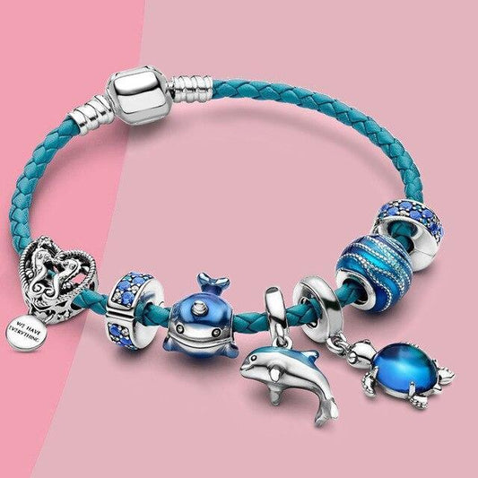Ozean-Stil Armband + Inklusive Charms aus Leder und Silber