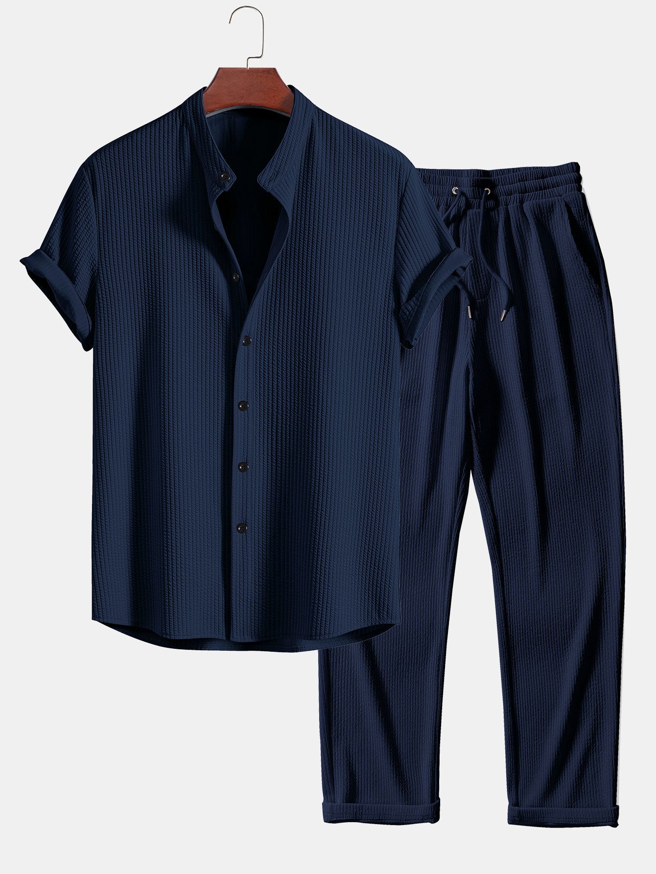 Muscle Fit Rippkragen Shirt & Straight-Cut Ripp Pants